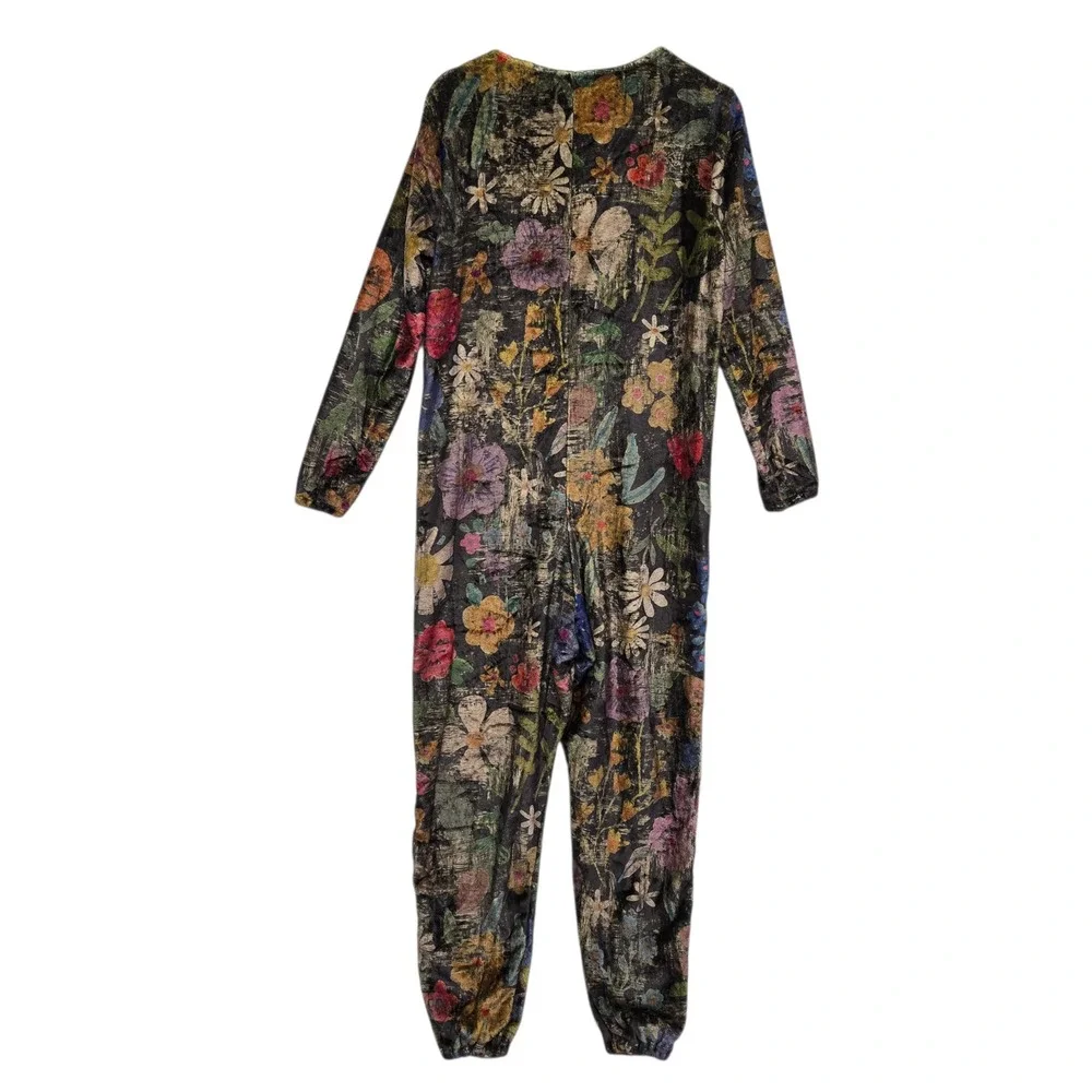 NWT Natural Life Womens Size XS Fleece Floral Jumpsuit Pajamas‎ PJS000146